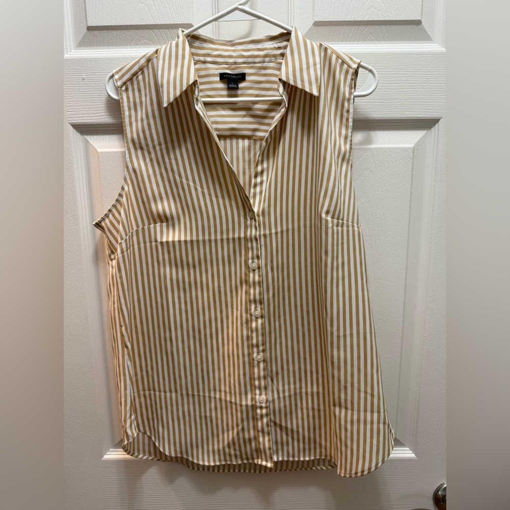 Ann Taylor Women's Beige Striped Button-Down Shirt